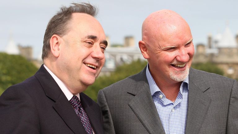 Entrepreneur Sir Tom Hunter launchs a university entrepreneurship programme with Scottish first minister Alex Salmond at Dynamic Earth, Edinburgh.