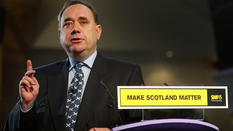 File photo dated 14/04/05 of Alex Salmond, leader of the Scottish National Party. The former Scotland first minister and current Alba Party leader has died aged 69. Issue date: Saturday October 12, 2024