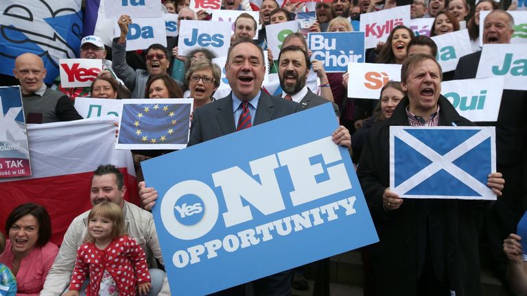 Alex Salmond campaigning for Scottish independence in 2014. Pic: PA