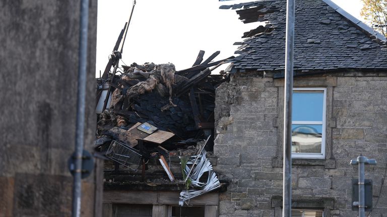 The scene at Kellie Place in Alloa, Clackmannanshire, after an explosion ripped through the property on Sunday leaving one man dead and several others injured. Picture date: Monday October 7, 2024.