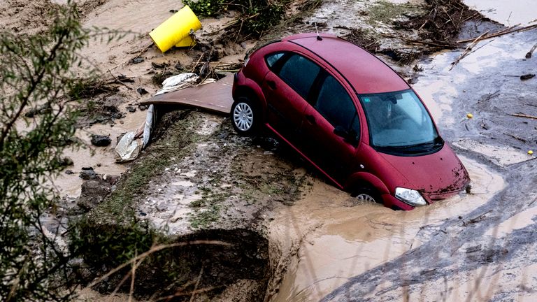 Cars are swept distant  by the water, aft  floods preceded by dense  rains caused the stream  to overflow its banks successful  the municipality  of Alora, Malaga, Tuesday, Oct. 29, 2024. (AP Photo/Gregorio Marrero)