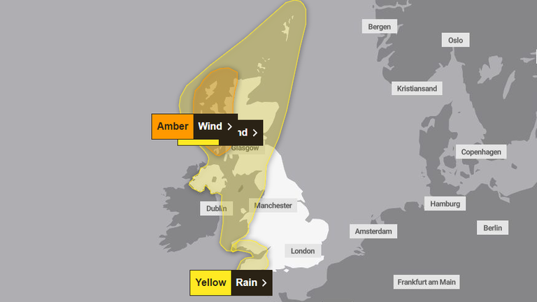 Las advertencias están vigentes mientras la tormenta Ashley azota el Reino Unido. Foto de : Met Office