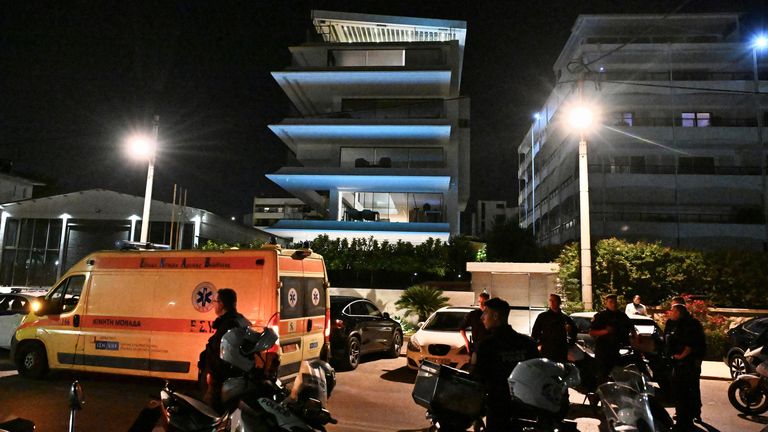 Police secure the area outside the house of British-born Panathinaikos and Greece defender George Baldock, where he was found dead, in the suburb of Glyfada, Athens, Greece, October 10, 2024. REUTERS/Nikos Christofakis
