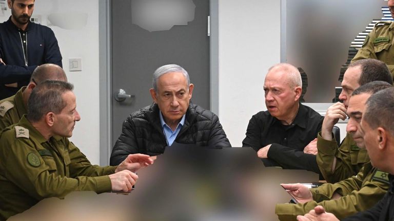 Prime Minister Benjamin Netanyahu, Defense Minister Yoav Gallant and military officials at the IDF's underground HQ amid the strikes on Iran. Image: Israeli government