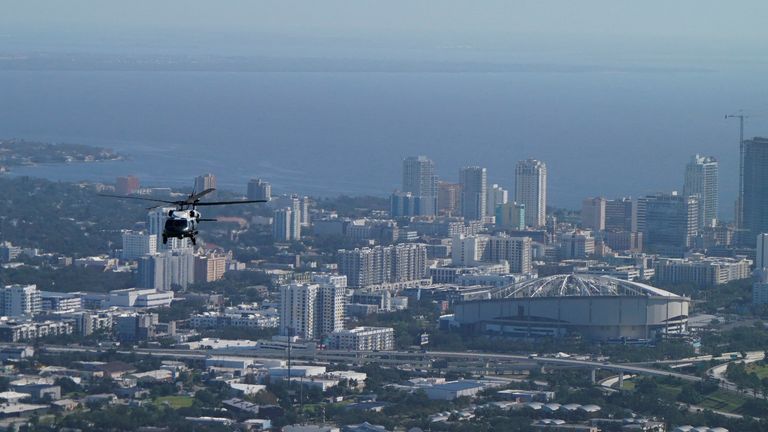 Marine One takes Joe Biden for a aerial tour of areas devastated by Hurricanes Milton and Helene in recent weeks. Pic: Reuters