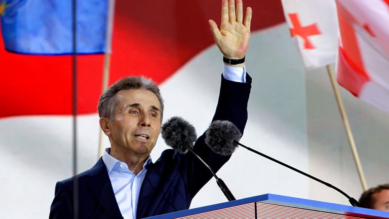 Billionaire Bidzina Ivanishvili, leader of the Georgian Dream party, pictured in April 2024. Pic: AP