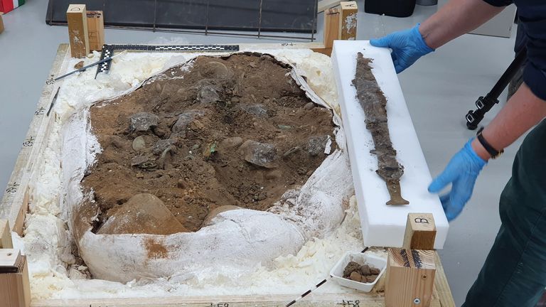 The sword and scabbard excavated from the Peebles Hoard. Pic: Crown Copyright