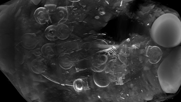A frame from the pre-excavation CT scan of the Peebles Hoard. Pic: µ-VIS X-ray Imaging Centre, University of Southampton