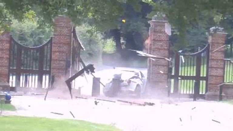 CCTV captured the moment drink driver Matthew Wootten crashed into the Chequers estate. Pic: CPS