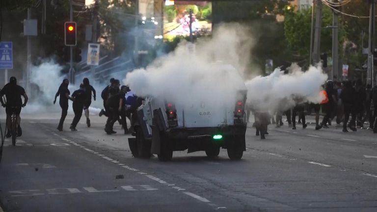 Chile: Police use tear gas and water cannon on protesters | News UK ...