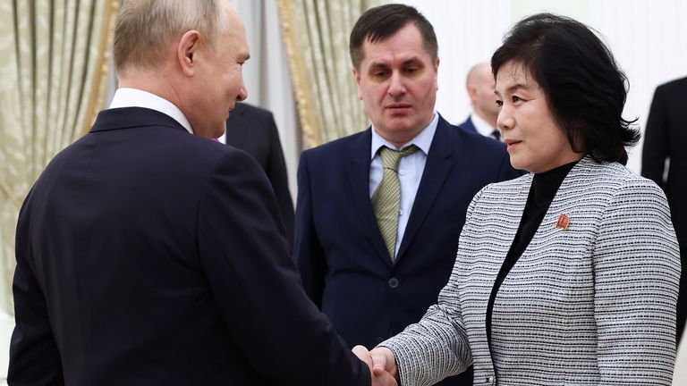 Mr Putin meets North Korean foreign minister Choe Son Hui in Moscow earlier this year 