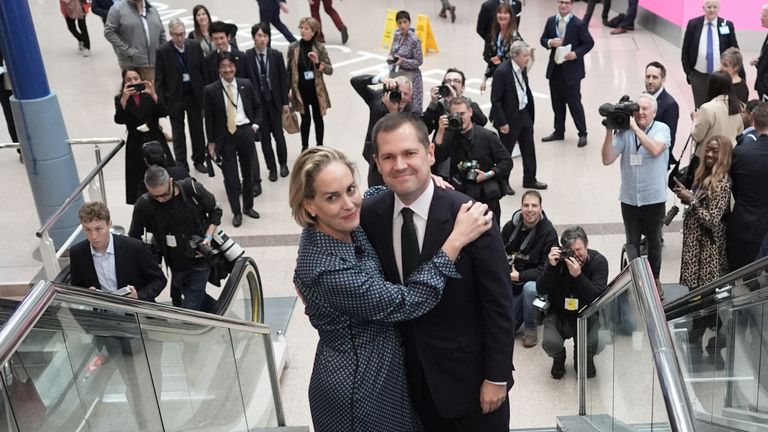 Robert Jenrick and wife Michal Berkner during the Conservative Party Conference.
Pic: PA