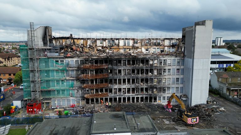 The Spectrum Building in Dagenham after the fire