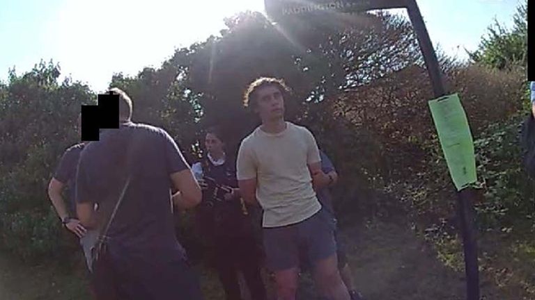 Screengrab taken from bodycam footage issued by Metropolitan Police dated 9/9/2023 when Daniel Khalife was arrested at Grand Union Canal towpath near Rowdell Road, Northolt, London, which was shown to a jury at the Old Bailey, London, during his trial. Khalife, 23, is alleged to have fled his Army barracks in January 2023 when he realised he would face criminal charges over allegations he passed classified information on to the Middle Eastern country's intelligence service. Later, while on reman