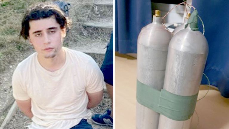 Daniel Khalife and the fake explosive device. Pic:Metropolitan Police/PA