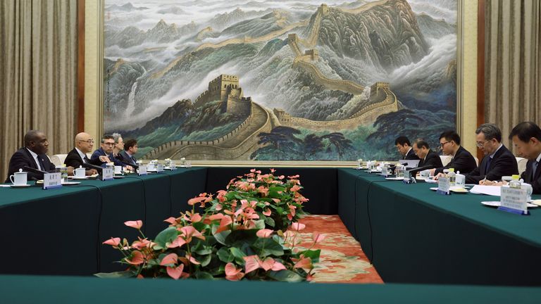 David Lammy (left) during a meeting with China's vice premier Ding Xuexiang (second right). Pic: AP