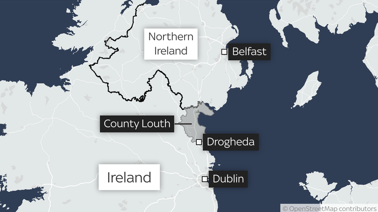 A map showing the location of Drogheda, County Louth