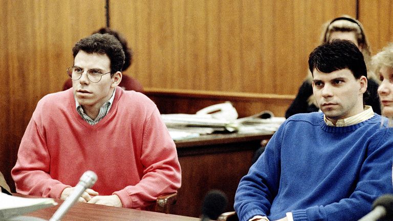 Erik Menendez, left, and his brother, Lyle, sit in the courtroom, Sept. 1, 1992 in Beverly Hills, California as a judge scheduled an October 13 court session to set a date to begin their preliminary hearing. The brothers are accused of murdering their wealthy parents three years ago. (AP Photo/Nick Ut)