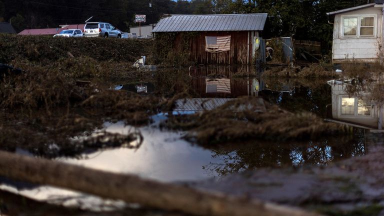 Flooding in a residential area in Swannanoa, North Carolina. Pic: Reuters