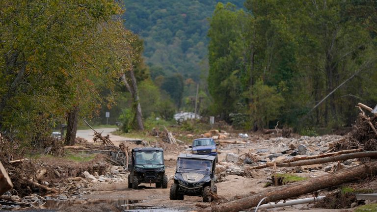 A road in the aftermath of Hurricane Helene. Pic: AP