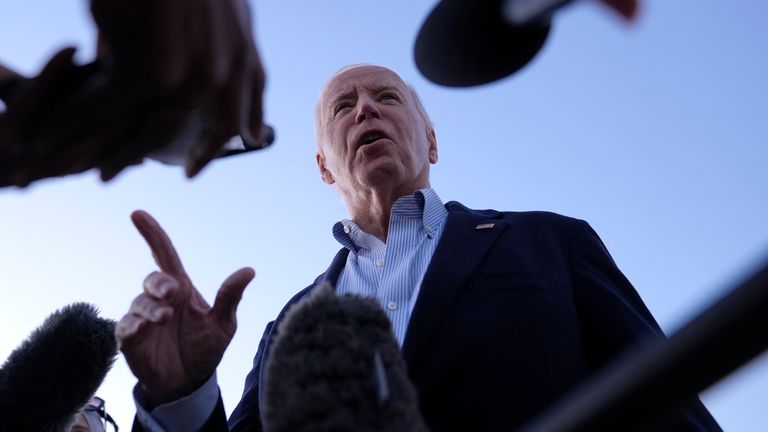 President Joe Biden speaks to reporters after returning from spending the day in Florida and Georgia to survey damage from Hurricane Helene. Pic: AP