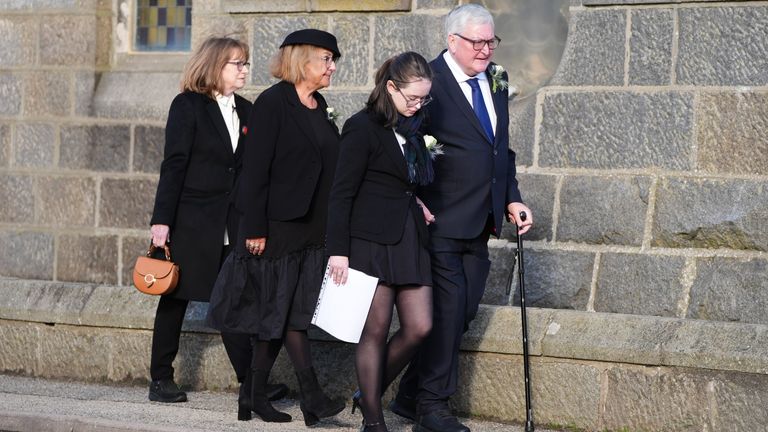 MSP for Inverness and Nairn Fergus Ewing, arrives with his sister Annabelle Ewing (second left), MSP for MSP for Cowdenbeath, arrive for the funeral service of former first minister of Scotland Alex Salmond, at Strichen Parish Church in Strichen, Fraserburgh. The former Alba Party and SNP leader died of a heart attack while attending a conference in North Macedonia earlier this month. Picture date: Tuesday October 29, 2024.