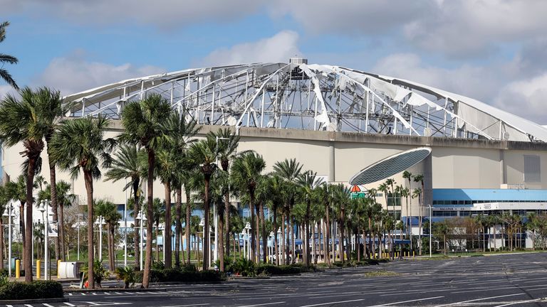 The roof of Tropicana Field stadium was torn off. Pic: AP