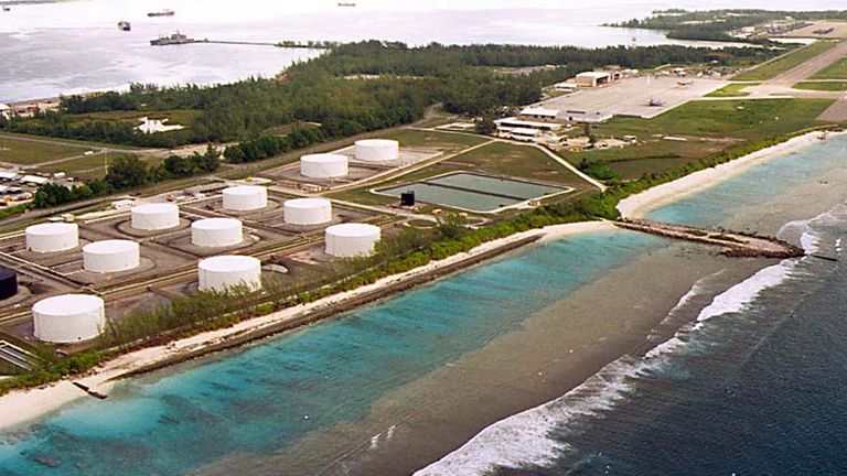 Fuel tanks at the edge of a military airstrip on Diego Garcia.File pic: Reuters