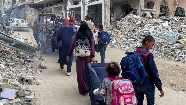 Displaced people flee Jabalia, in the northern Gaza Strip, earlier this month. File Pic: Reuters