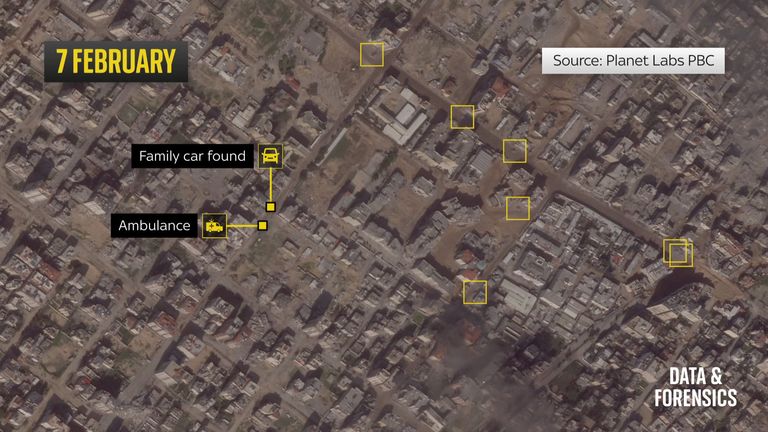 At least seven of the military vehicles seen on 7 February can be seen in this image. Credit: Planet Labs PBC 