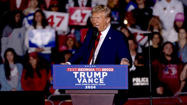 Donald Trump speaks during an election rally in Atlanta, Georgia,.
Pic: Reuters