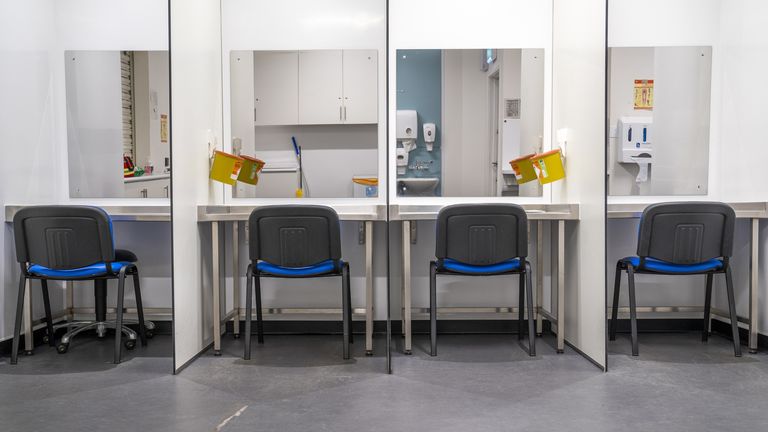 A view of a drugs consumption room, which allows users take heroin under medical supervision, at the NHS Enhanced Drug Treatment Facility at Hunter Street Health Centre in Glasgow. The UK&#39;s first safe drug consumption room was approved on Wednesday by the Glasgow City Integration Joint Board (IJB), which is made up of NHS and council officials. A �2.3 million consumption room is now planned for Hunter Street in the east end of the city. Picture date: Thursday September 28, 2023.