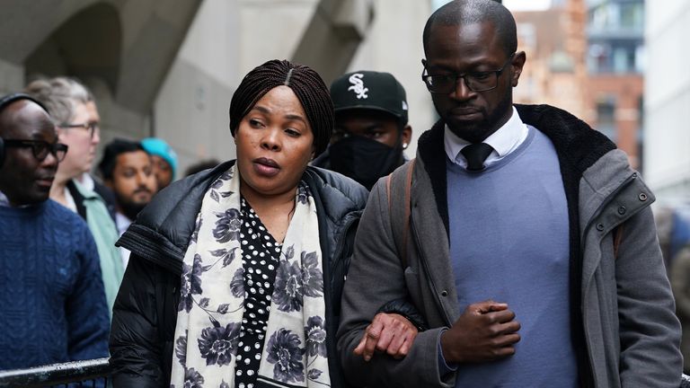 Helen Lumuanganu, the mother of Chris Kaba, arriving at the Old Bailey.
Pic: PA