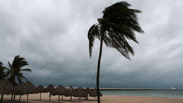 Clouds are seen over the beach as Hurricane Milton advances, in Progreso, Mexico, October 7, 2024. REUTERS/Lorenzo Hernandez REFILE - QUALITY REPEAT