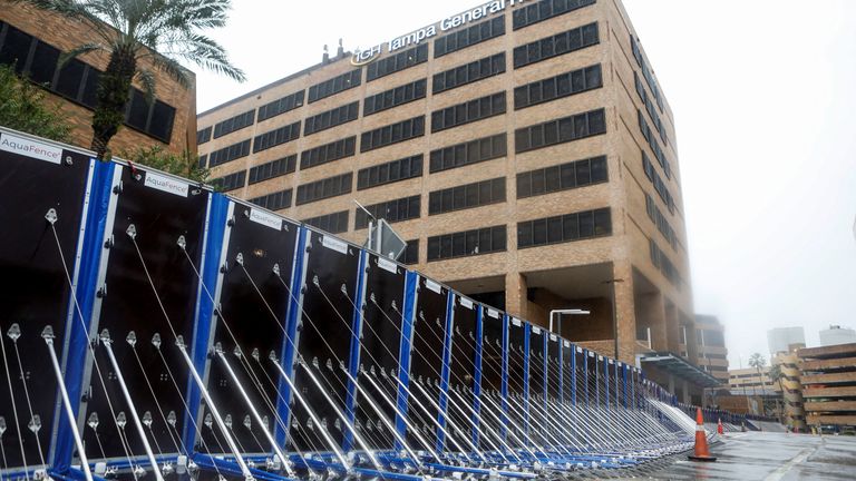 A view shows a barrier at Tampa General Hospital, as Hurricane Milton makes landfall.
Pic:Reuters