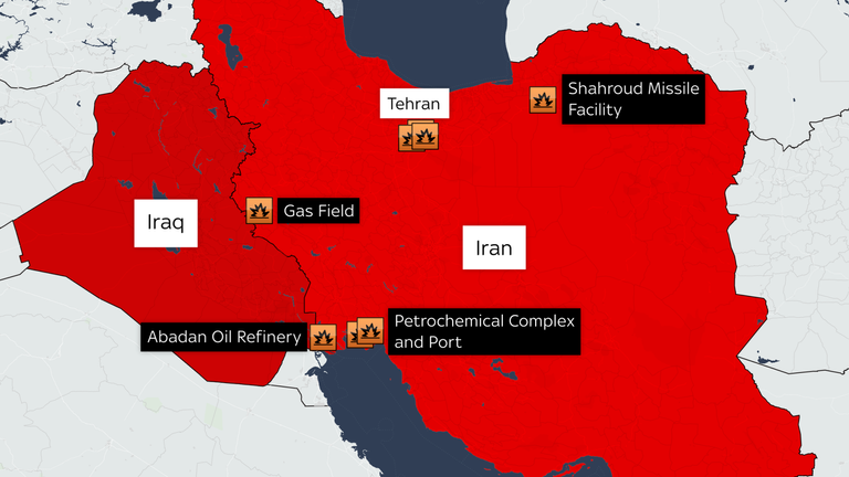  The confirmed locations hit in Iran on Saturday morning. Pic: ISW
