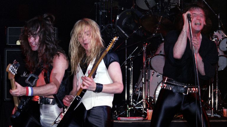 **FILE PHOTO** Paul Di'Anno has passed away. NEW YORK CITY - NY JULY 23: Paul Di'Anno, Steve Harris and Dave Murray of Iron Maiden perform at the Palladium during The Killers Tour as opening act for Judas Priest on July 23, 1981 in New York City, New York. Photo credit: mpi04/MediaPunch /IPX