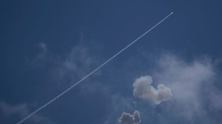 Israeli Iron Dome air defense system fires to intercept rockets that were launched from Lebanon, in northern Israel, Wednesday, Oct. 2, 2024. (AP Photo/Leo Correa)