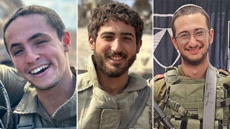 IDF named three soldiers who it said died in Gaza. L-R: Captain Barak Israel Sagan, Sergeant Ido Ben Zvi and Sergeant Hillel Ovadia. Pic: IDF