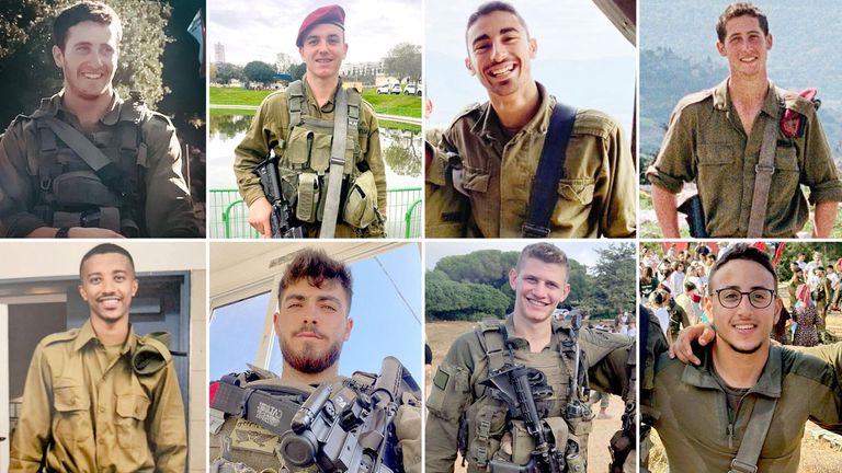 (Clockwise) Captain Harel Ettinger, Major Nezer Itkin, Captain Itai Ariel Giat, Major Noam Barzila, Major Or Mansour, Captain Eitan Itzhak Oster, Sergeant Ido Breuer and Sergeant Alamkan Tarfa. Image: IDF