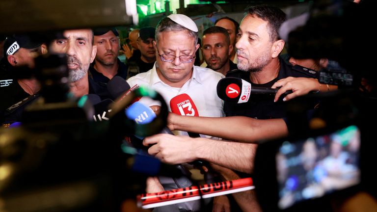 Israeli National Security Minister Itamar Ben-Gvir looks on, near the scene of a shooting attack in Jaffa, Israel, September 1, 2024. REUTERS/Ammar Awad