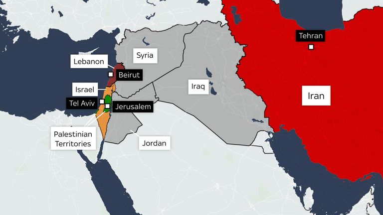 Map showing the Middle East. 