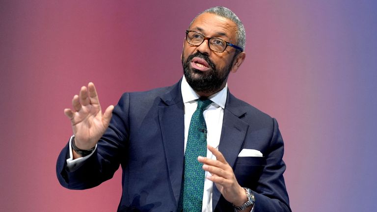 James Cleverly takes part in a Q & A in front of party members .
Pic: PA