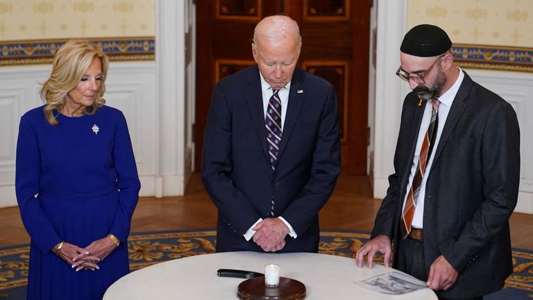 Joe Biden with first lady Jill Biden and Rabbi Aaron Alexander