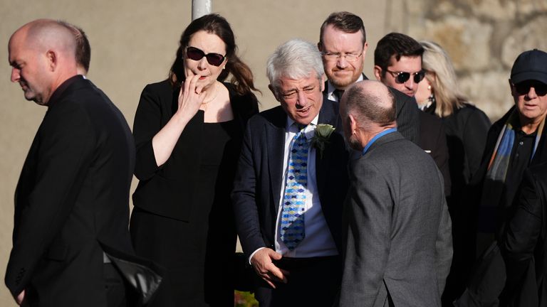 John Bercow (centre), arrives for the funeral service of former first minister of Scotland Alex Salmond, at Strichen Parish Church in Strichen, Fraserburgh. Picture date: Tuesday October 29, 2024.