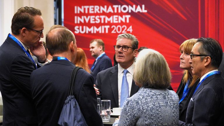 Sir Keir Starmer speaks with business leaders at the summit on Monday. Pic: Reuters