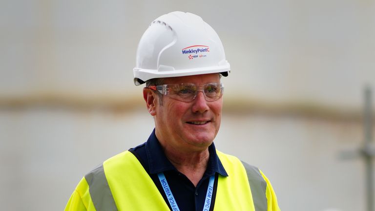 Embargoed to 2230 Monday June 5..Labour leader Sir Keir Starmer during a visit to Hinkley Point nuclear power station in Somerset as part of his party's work on making Britain a clean energy superpower to create jobs, cut bills and boost energy security. Picture date: Monday June 5, 2023. PA Photo. See PA story POLITICS Nuclear. Photo credit should read: Ben Birchall/PA Wire