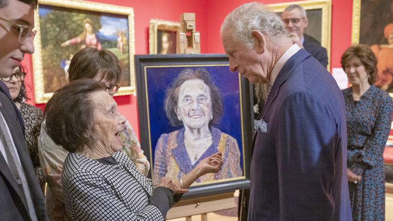 King Charles (then the Prince of Wales) meeting with Holocaust survivor Lily Ebert at an exhibition at The Queen's Gallery, Buckingham Palace.
Pic: PA