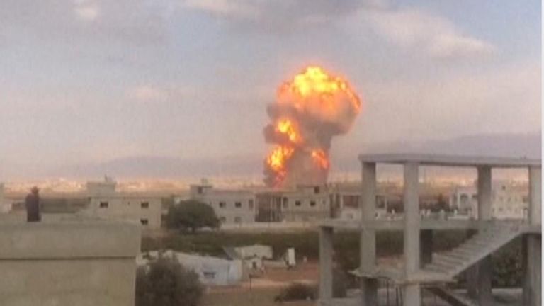 A strike on Baalbek, in eastern Lebanon. 
Pic: Fadi Majdaloun