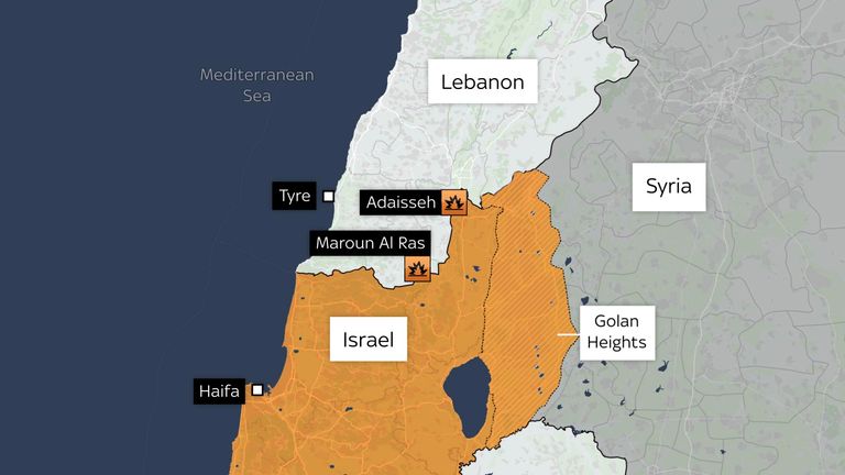 Lebanon clashes map – with Tyre in Lebanon added